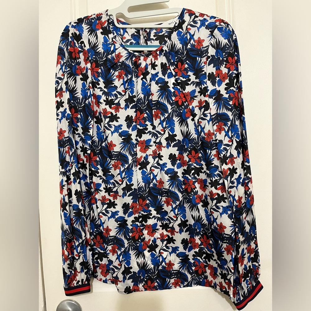 Milly NWT Floral Long Sleeve Silk Blouse Sz 2